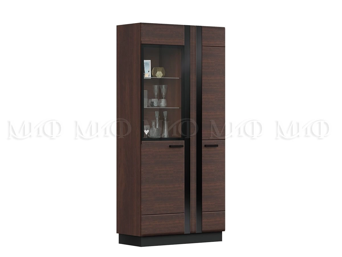 Шкаф со Стеклом Высокий Манифик МДФ (Ш-1000 x В-2126 x Г-442 мм)Дерево/Орех
