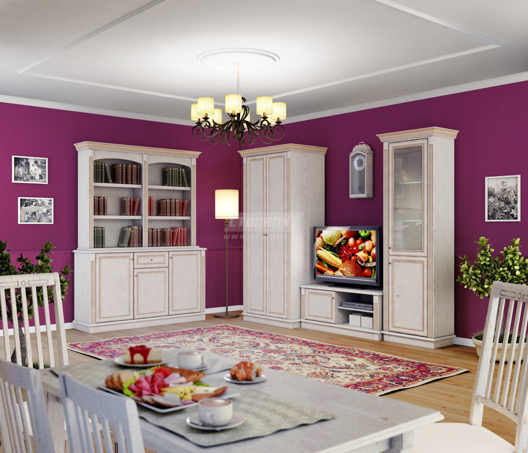 Версаль Комплект для Гостиной с Комодом Белый Ясень 