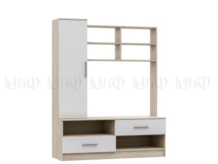Гостиная Марго МДФ (Ш-1500 x В-1892 x Г-520 мм) Дуб Сонома/Белый Глянец