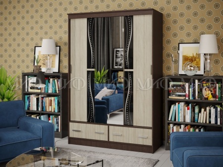 Шкаф-Купе Люмьер-1 с Пескоструйным Рисунком (Ш-1500 × В-2216 × Г-610 мм)/Разные Цвета