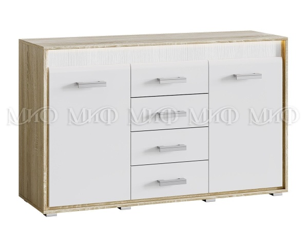 Комод Формула МДФ Сонома/Белый Глянец (Ш-1380 мм x В-858 мм x Г-464 мм)