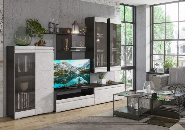 Гостиная Бостон-1/1 Венге/Бетон Белый (Ш-2800 мм x В-2000 мм x Г-450 мм)