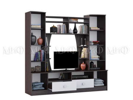 Гостиная Жасмин №1 МДФ Венге/Белый Глянец (Ш-2000 × В-1900 × Г-520 мм)