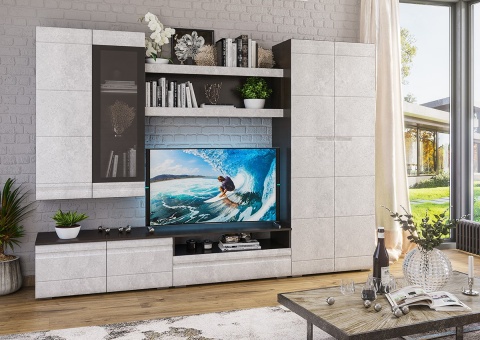 Гостиная Бостон-1 Венге/Бетон Белый (Ш-2800 мм x В-2000 мм x Г-450 мм)