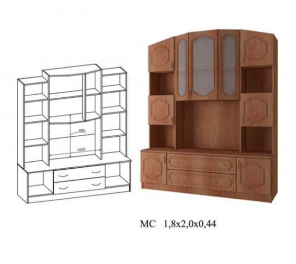 Средняя Секция Марк МДФ- МС 1800 мм Скандинавский дуб белый/венге (Ш-1800 х В-2000 х Г-440 мм)