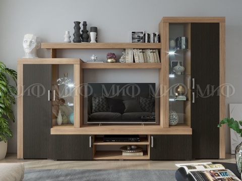 Гостиная Стася МДФ (Ш-3000 мм x В-2070 мм x Г-460 мм)/Разные Цвета