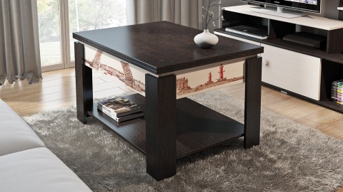 Журнальный Столик Тип 6 Трансформер с Рисунком Венге Цава/Дуб Молочный/Ш-650 × Г-900 × В-530 мм