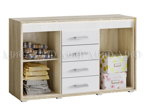 Комод Формула МДФ Сонома/Белый Глянец (Ш-1380 мм x В-858 мм x Г-464 мм)